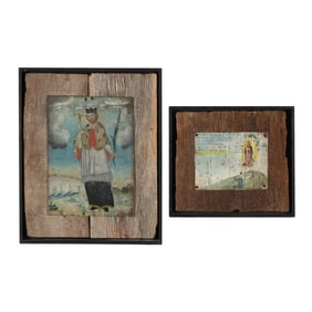 Two Mexican Retablo Paintings, Saint and Ex Voto