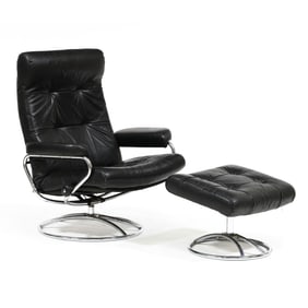 Vintage Ekorness Stressless Leather Lounge Chair and Ottoman