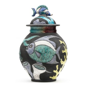Robin Rodgers (American), Raku Pottery Fish Vase