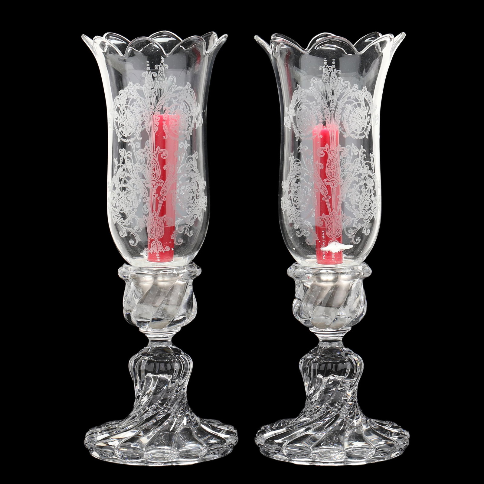 Pair of Baccarat  Bambous  Candlesticks with Hurricane Shades (1 of 8)