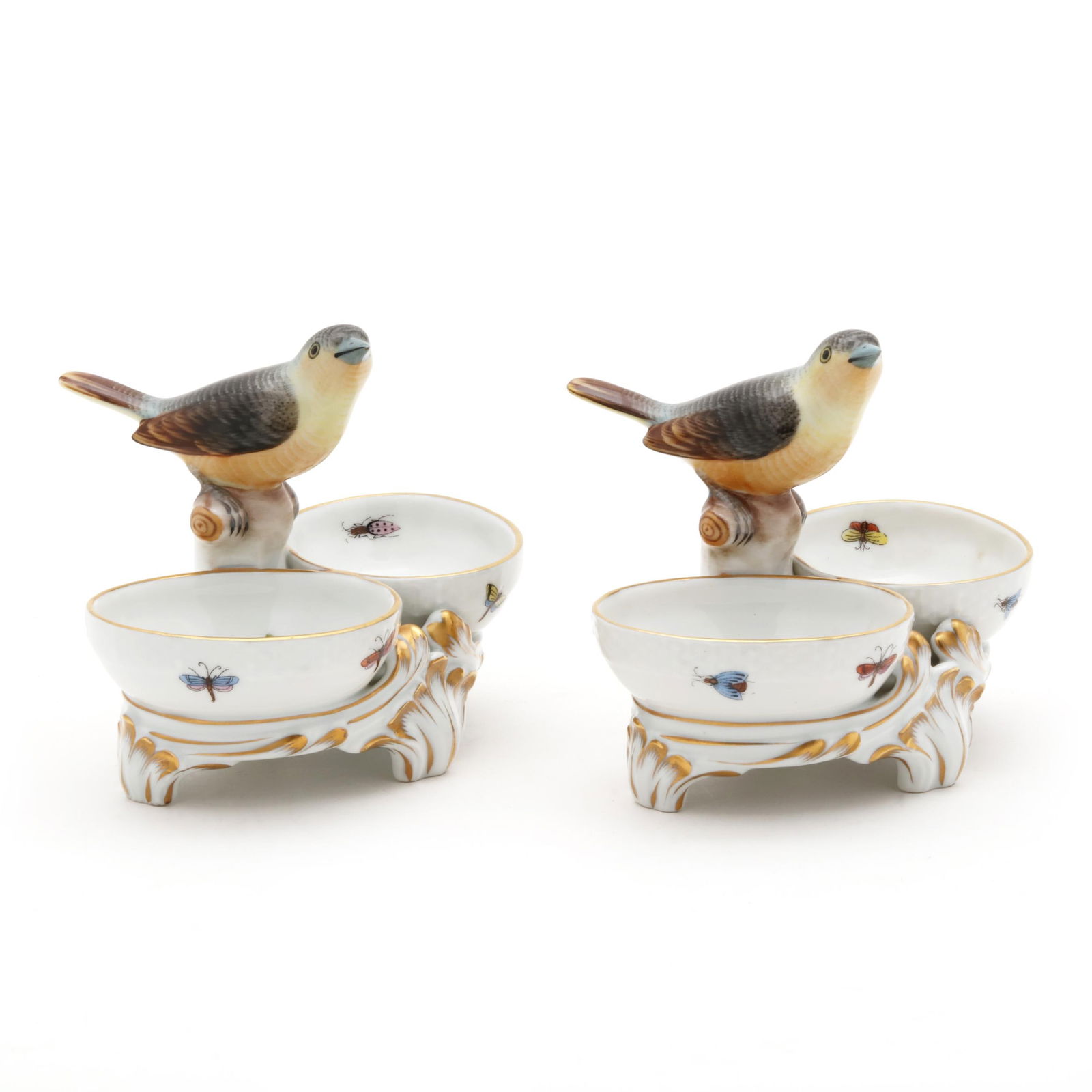 Two Herend  Rothschild Bird  Twin Salt Dishes (1 of 5)
