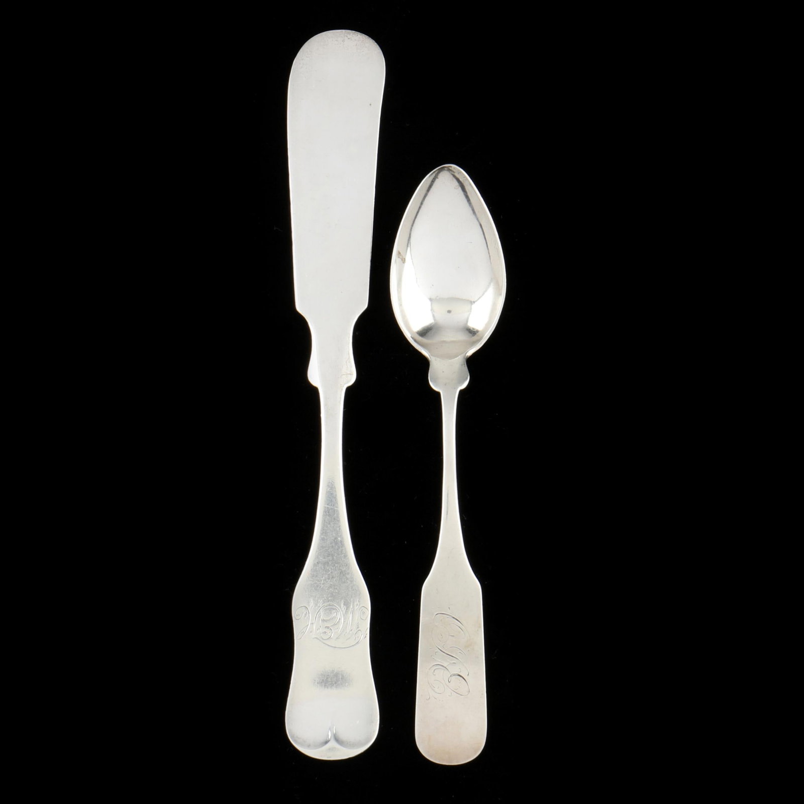 A Moravian Coin Silver Teaspoon and Coin Silver Butter Spreader (1 of 3)