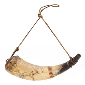 Engraved Early American Powder Horn