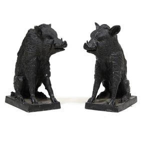 Pair of Life-Size Wild Boar Guardian Sculptures