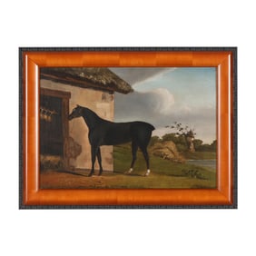 English School (19th Century), Portrait of a Racehorse by a Stable