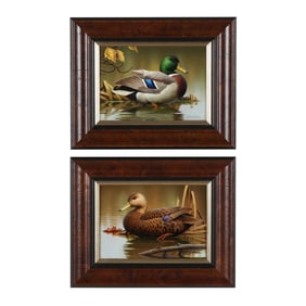 Rob Leslie (American, b. 1947),  Mallard Drake / Black Duck Vignette  (Two Works)