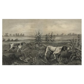 A Vintage Charcoal Drawing of Two Pointers