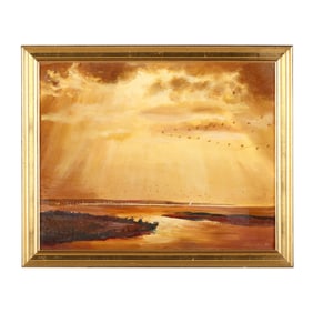 Sidney E. King (American), Ducks Flying at Sunset