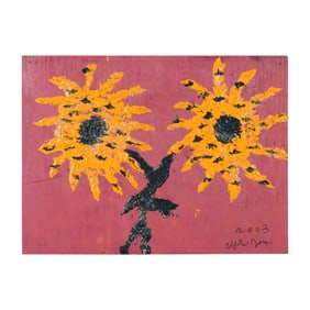 Clyde Jones (NC, b. 1938), Folk Art Painting of a Pair of Sunflowers