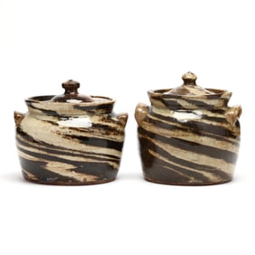 Reinhardt Brothers, Two Swirl Clay Bean Pots