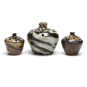 Samuel or Floyd Propst Three Swirl Pansy Pots