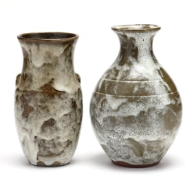 Two Jugtown Pottery Black Ankle Glazed Vases