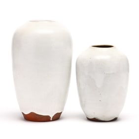 Two Ben Owen Master Potter Chinese White Glazed Vases