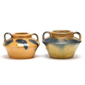 A Similar Pair of Auman Pottery Low Vases