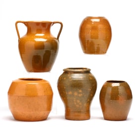 Five Early NC Earthenware Transitional Pots