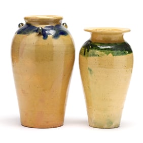 Two Auman Pottery Tall Vases
