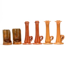 Three Pair of Early NC Pottery Candle Holders