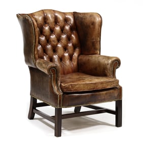 Chippendale Style Leather Easy Chair