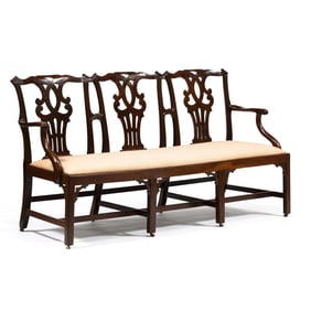 Antique Chippendale Style Carved Mahogany Triple Back Settee
