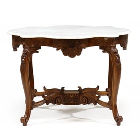 American Rococo Revival Carved Marble Top Parlor Table