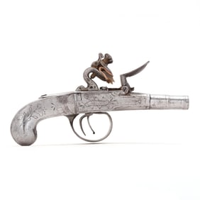 Belgian Steel Double-Barrel Flintlock Pocket Pistol
