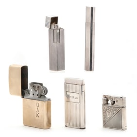 Five Vintage Silver and Plated Metal Lighters