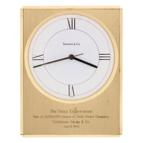 A Tiffany & Co. Commemorative Brass Desk Clock