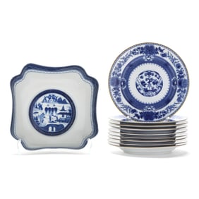A Set of Nine Imperial Blue Mottahedeh Dessert Plates