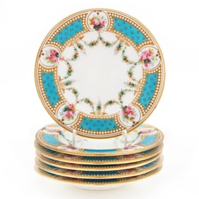 Set of Six Royal Worcester for Tiffany & Co., Enameled and Gilt Porcelain Dishes