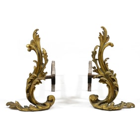 Pair of French Rococo Style Gilt Brass Andirons