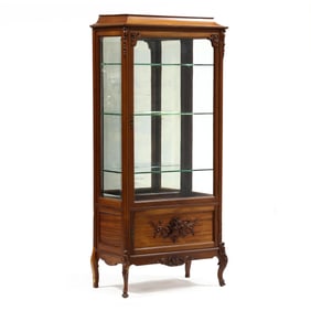 Vintage French Carved Mahogany Vitrine