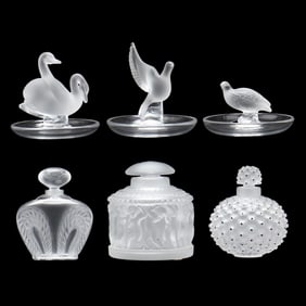 Six Lalique Crystal Boudoir Accessories