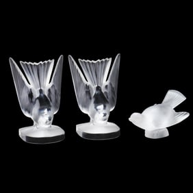 Pair of Lalique Crystal Bookends and Bird