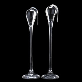 Two Steuben Crystal Stork Sculptures
