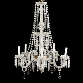 Attributed to Baccarat, Five Light Greek Key Motif Crystal Chandelier