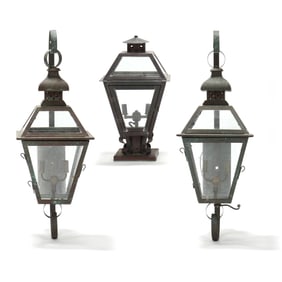 Copper Post Lantern and Pair of Sconces