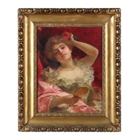 Louis Marie De Schryver (French, 1862-1942), Woman with Pink Rose
