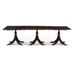 Antique Georgian Style Mahogany Triple Pedestal Dining Table