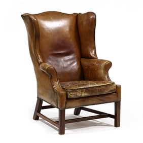 English Chippendale Leather and Mahogany Easy Chair