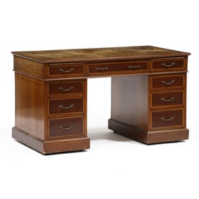 Edwardian Inlaid Mahogany Pedestal Desk
