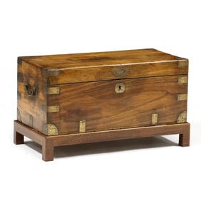 Antique Camphor Wood Campaign Trunk on Stand