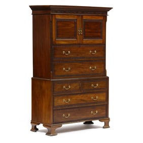 Edwardian Chinese Chippendale Style Mahogany Chifferobe