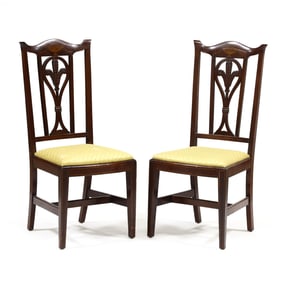 Pair of Edwardian Mahogany Carved and Inlaid Side Chairs