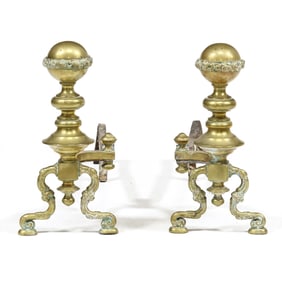 Pair of Classical Style Brass Andirons