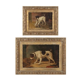 Two Antique English School Paintings of Terriers with Rats
