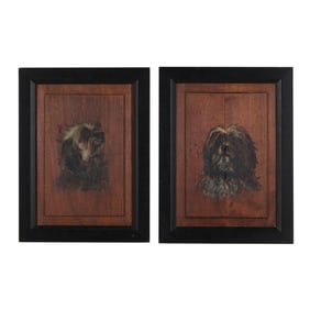 A Pair of Vintage Terrier Portraits on Carved Panels