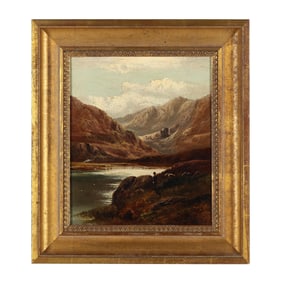 Charles Leslie (English, 1835-1890), Landscape with Lake and Shepherd