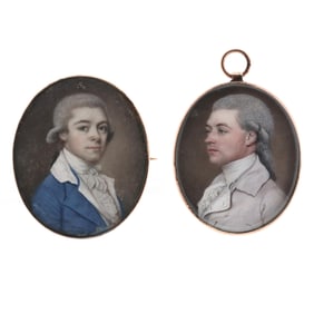 Two Fine Georgian Miniatures of Youthful Gentleman in Jewelry Cases