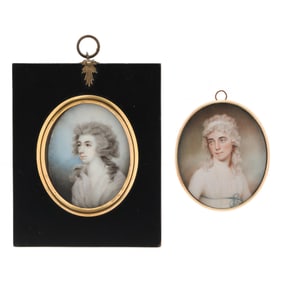 English School (late 18th century), Two Miniature Portraits of Ladies