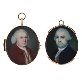 Two Fine Georgian Miniature Portraits of Stately Blue-Eyed Gents